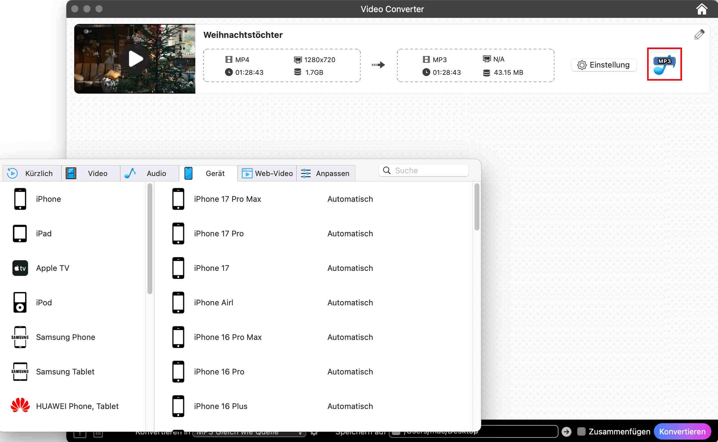 Formate der Filme konvertieren