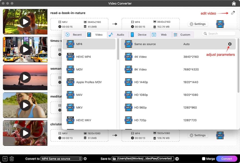 choose imovie as output