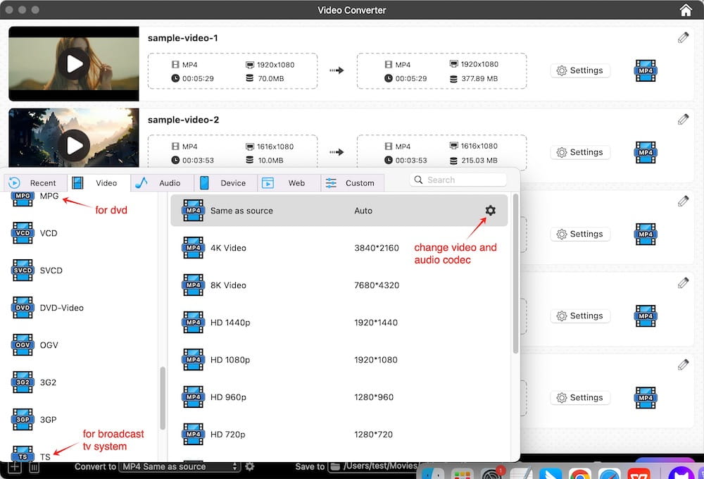choose a mpeg2 format