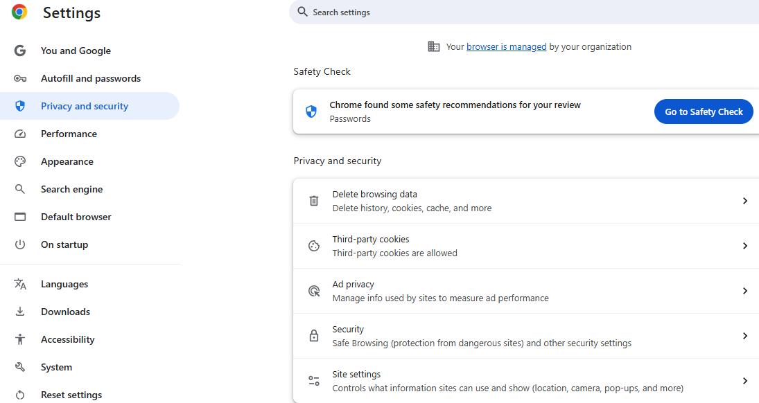 chrome site settings