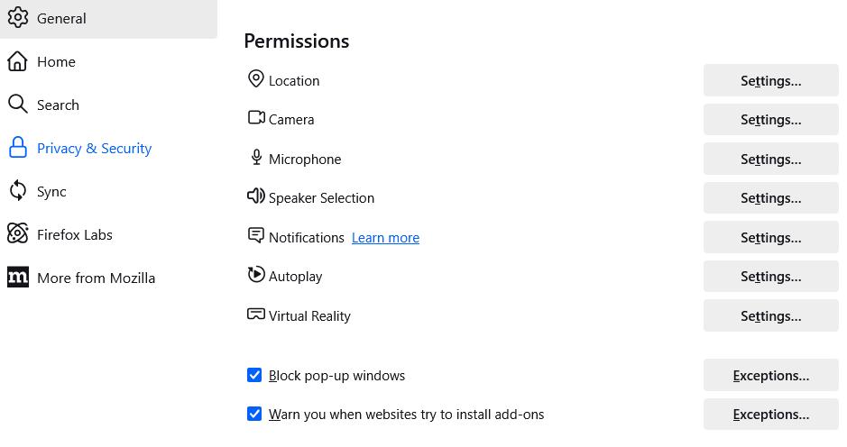 firefox permissions