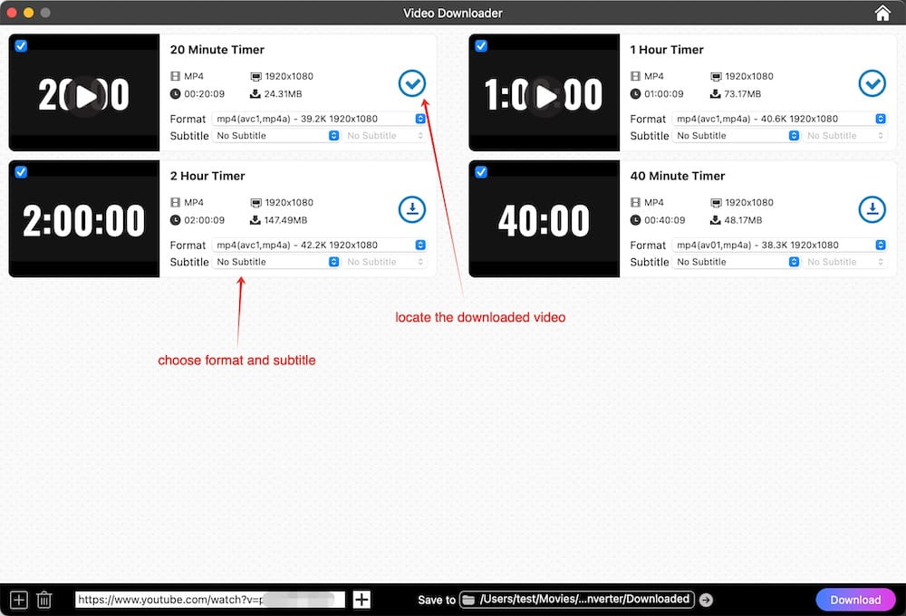 choose download format and start the download