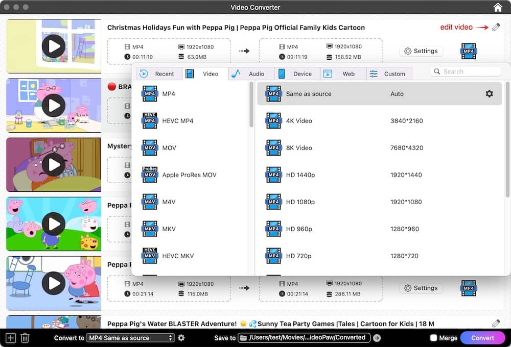 convert Peppa Pig videos to other formats
