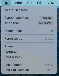 the Apple menu show a list of options, including About This Mac