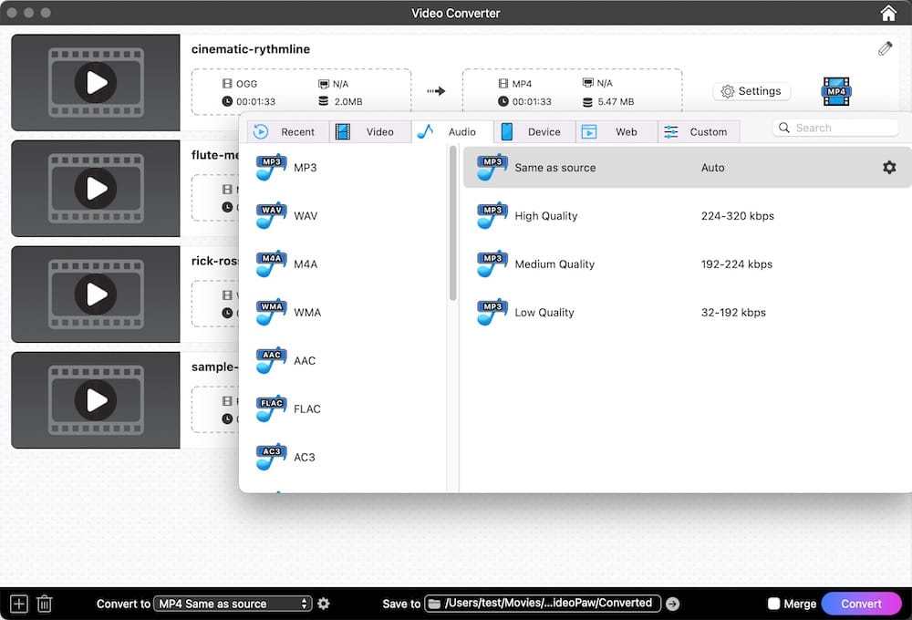 set the output format in one click