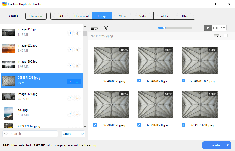 the Image tab displaying Picasa duplicate photos