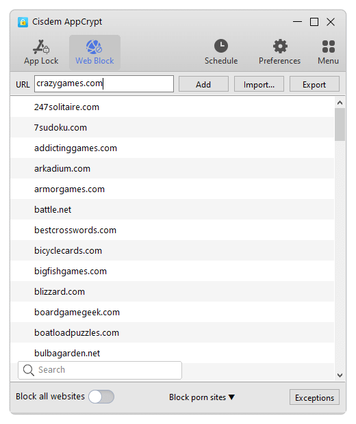 a game site being entered in the URL field