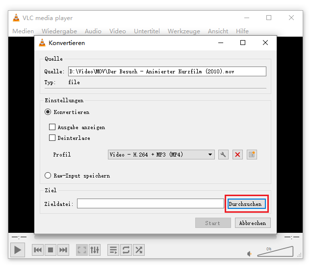 select an output pathway vlc