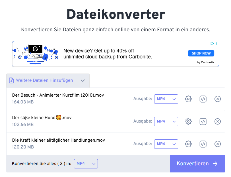 add videos with freeconvert.com