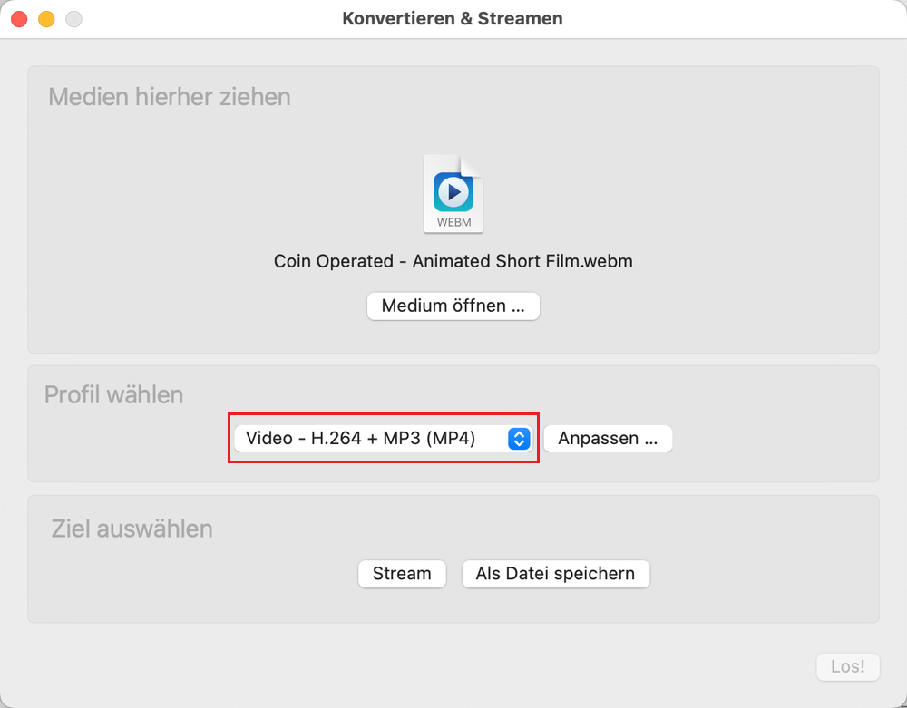 vlc webm zu mp4 konverter mac schnittstelle
