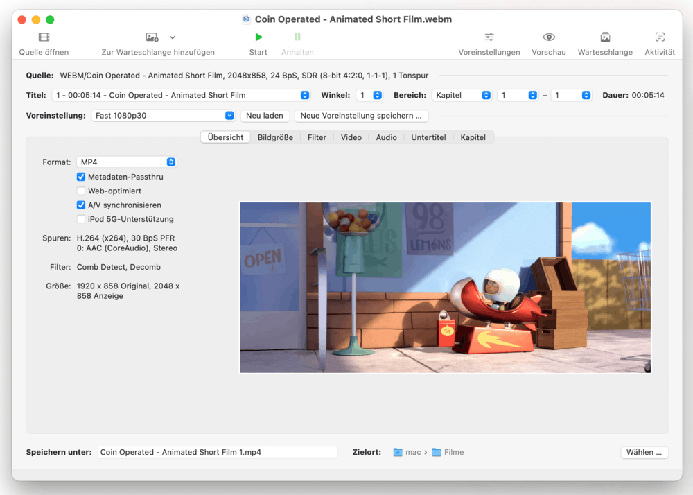 webm-datei in mp4 konverter mac handbrake ui