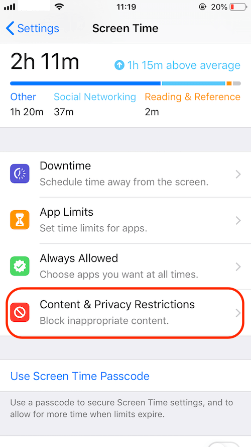 content and privacy restrictions