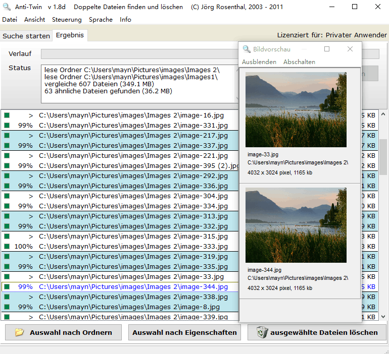 Anti-Twin freeware duplicate file finder for Windows