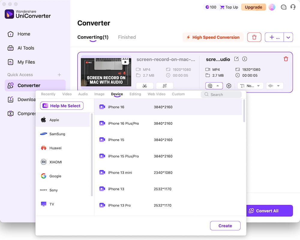 wondershare video format