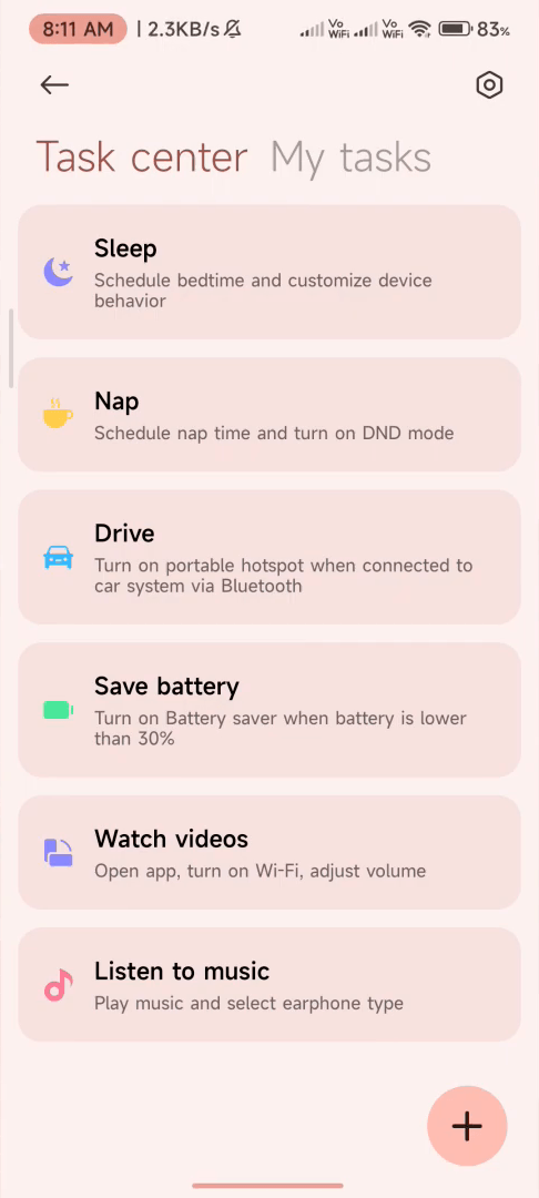 Sleep in Task center