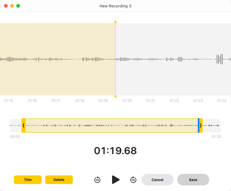 trim or delete recording