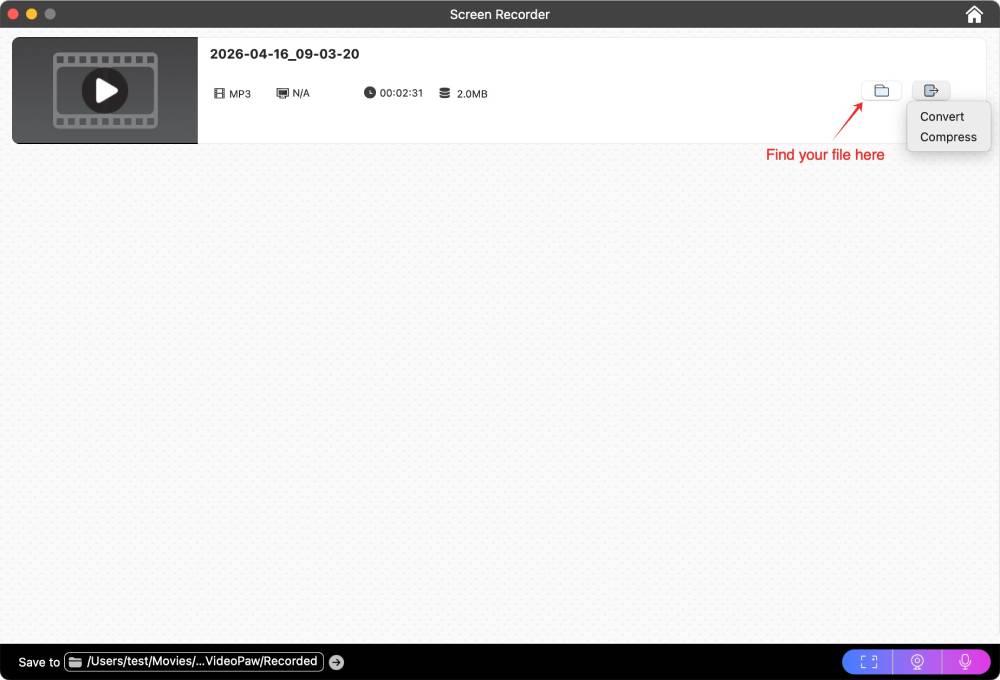 recording list in videopaw
