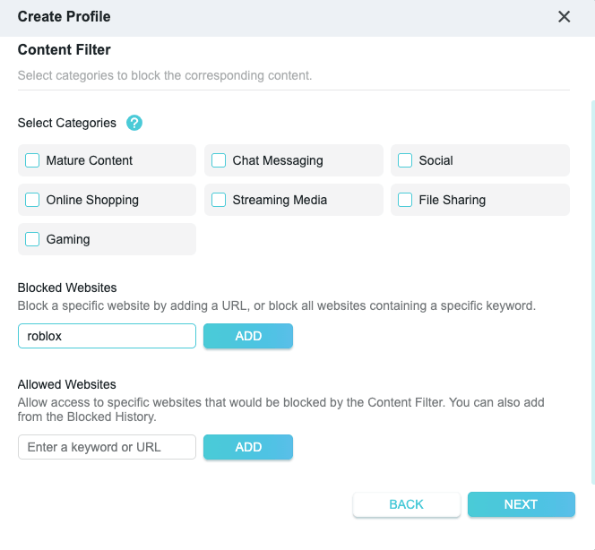 Blocked Websites section