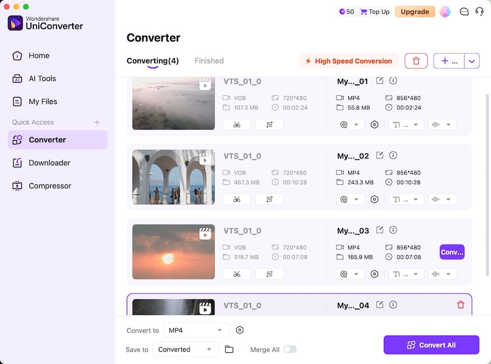 choose format and settings uniconverter