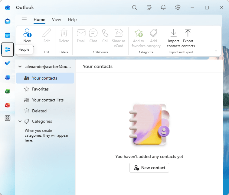 Outlook for Windows interface showing several icons on the left, one of them being People