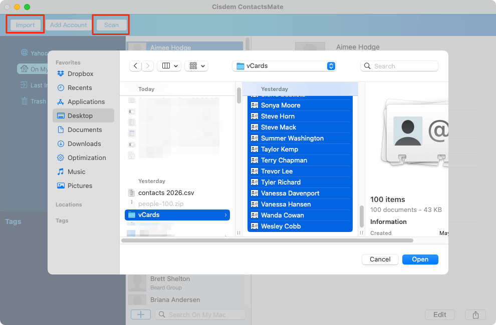 the toolbar showing Import, Scan, and more options