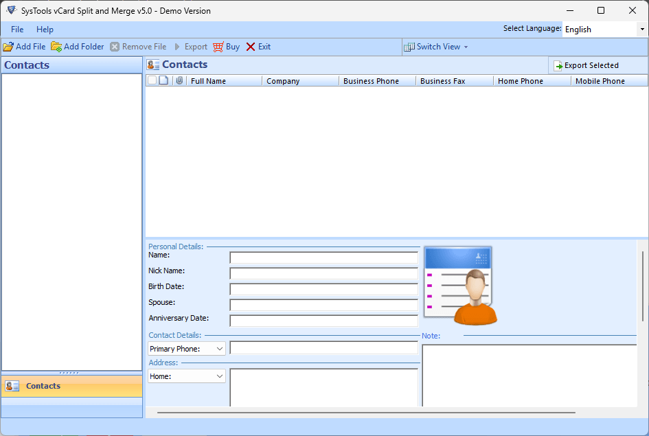 SysTools VCF Merger Tool window showing Add File in the toolbar