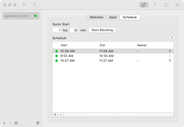 the Schedule tab in 1Focus