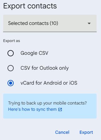 select vCard