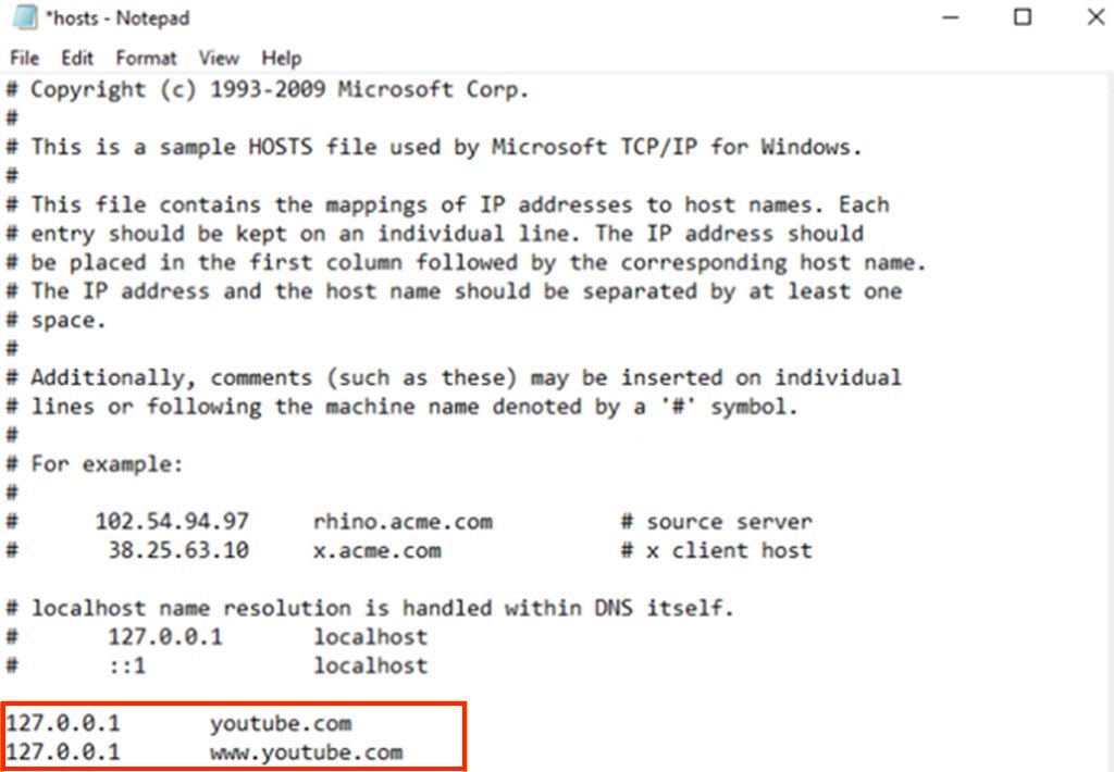 block youtube via hosts file