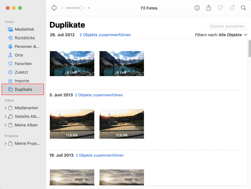 Click Duplicates on the left sidebar