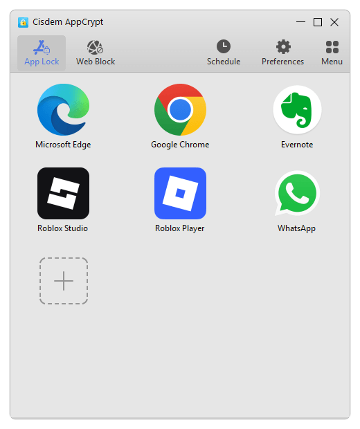 Cisdem AppCrypt's App Lock tab showing several added apps