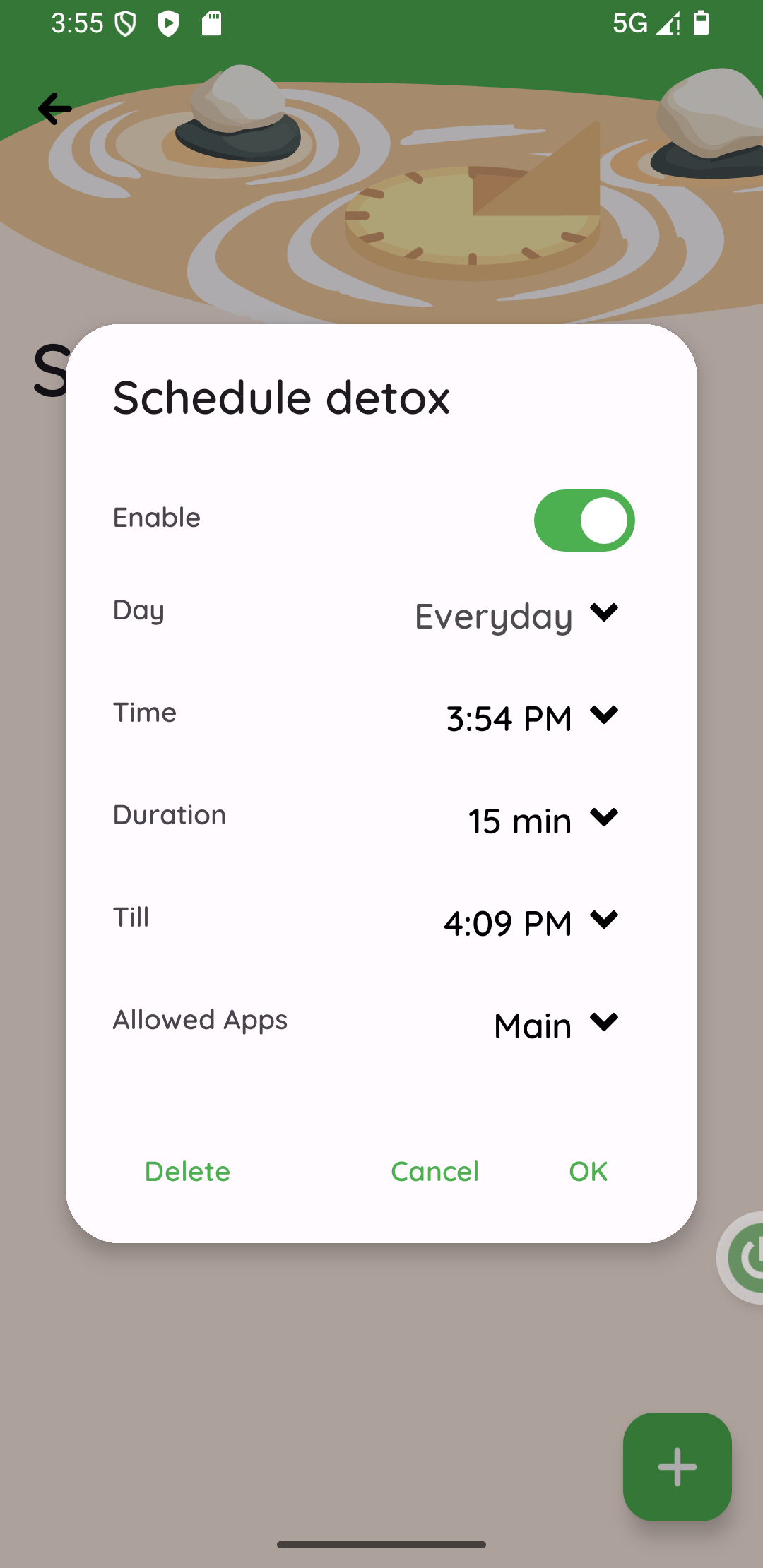 Schedule detox interface in Digital Detox: Focus & Live