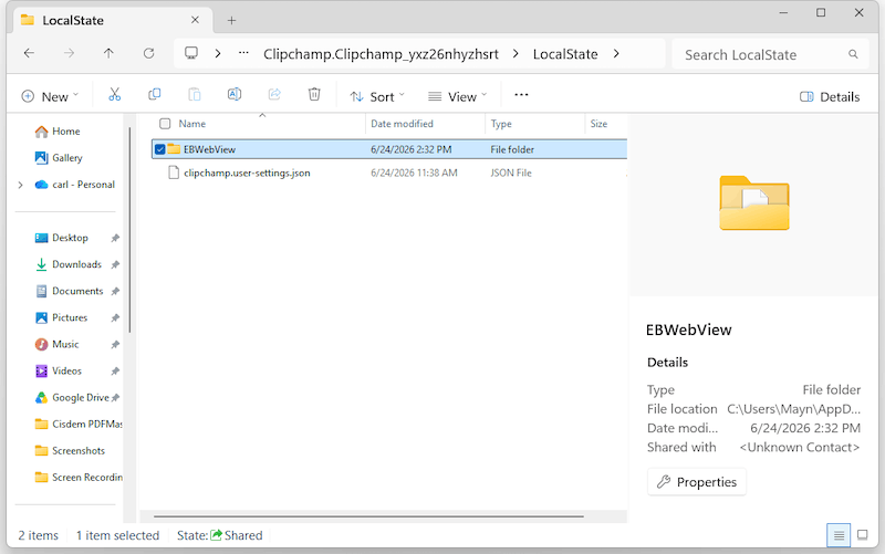 clipchamp temp file location
