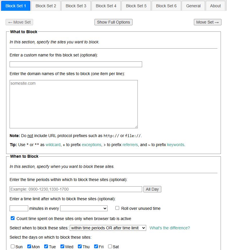 options page