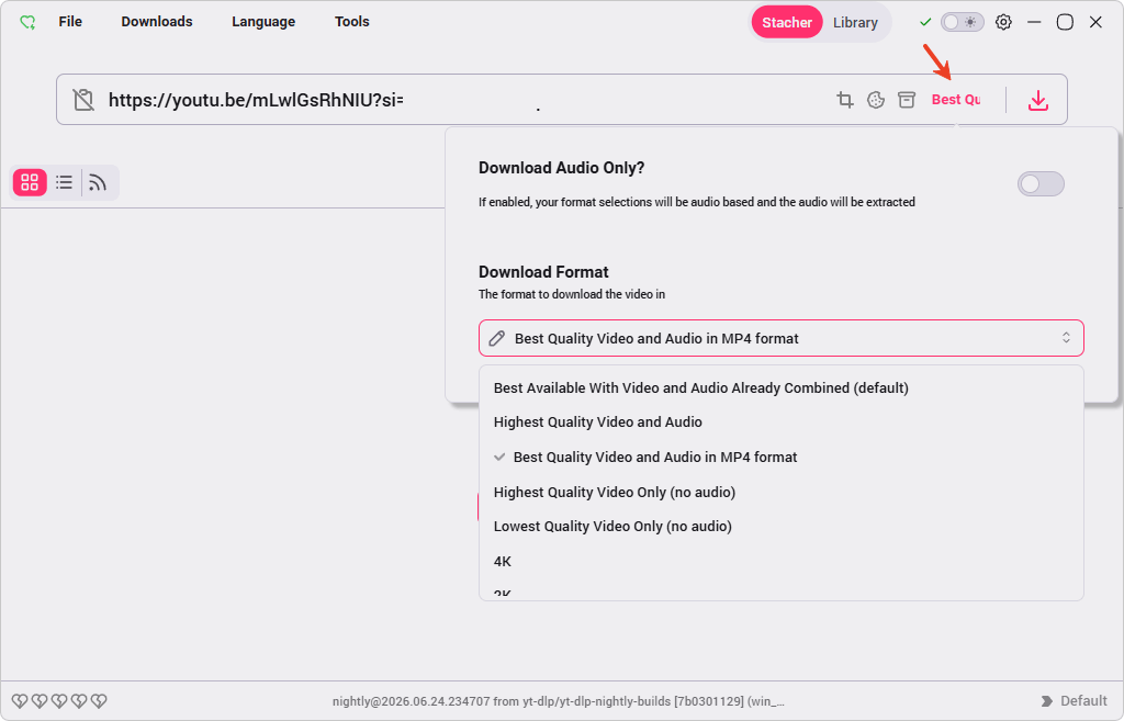 choose format in stacher