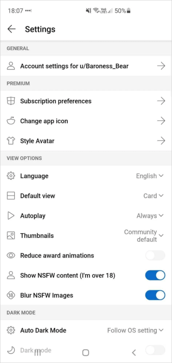 reddit app settings
