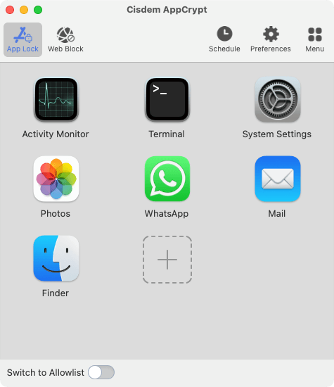 AppCrypt's App Lock tab showing the Finder app