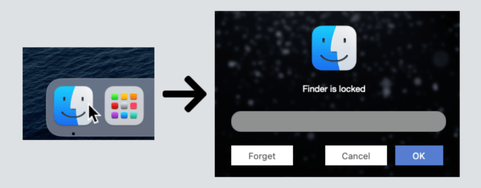 clicking the Finder icon in the Dock bringing up the lock screen