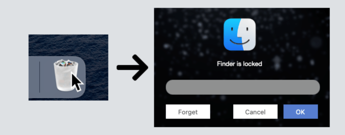 clicking the Trash icon in the Dock bringing up the lock screen