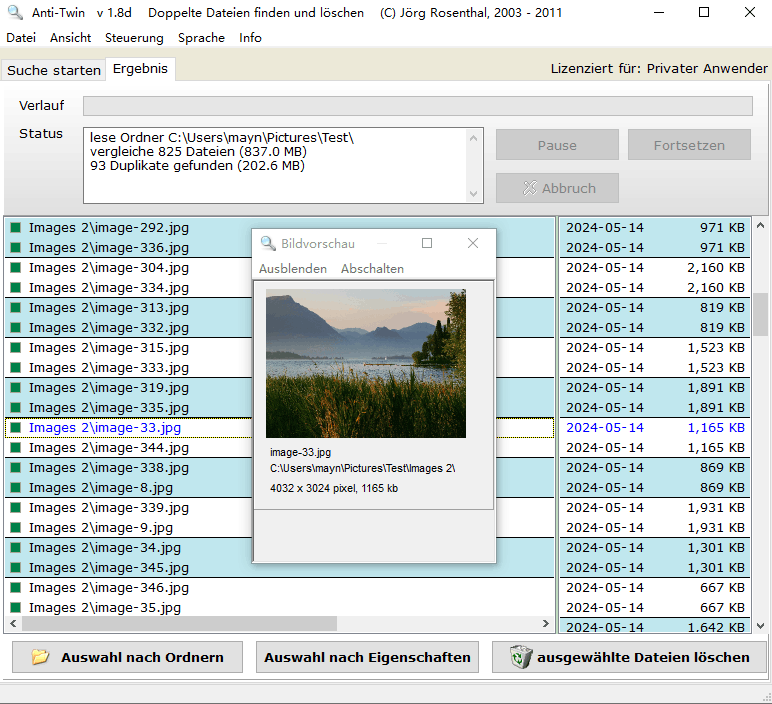 Anti-Twin freeware duplicate file finder for Windows