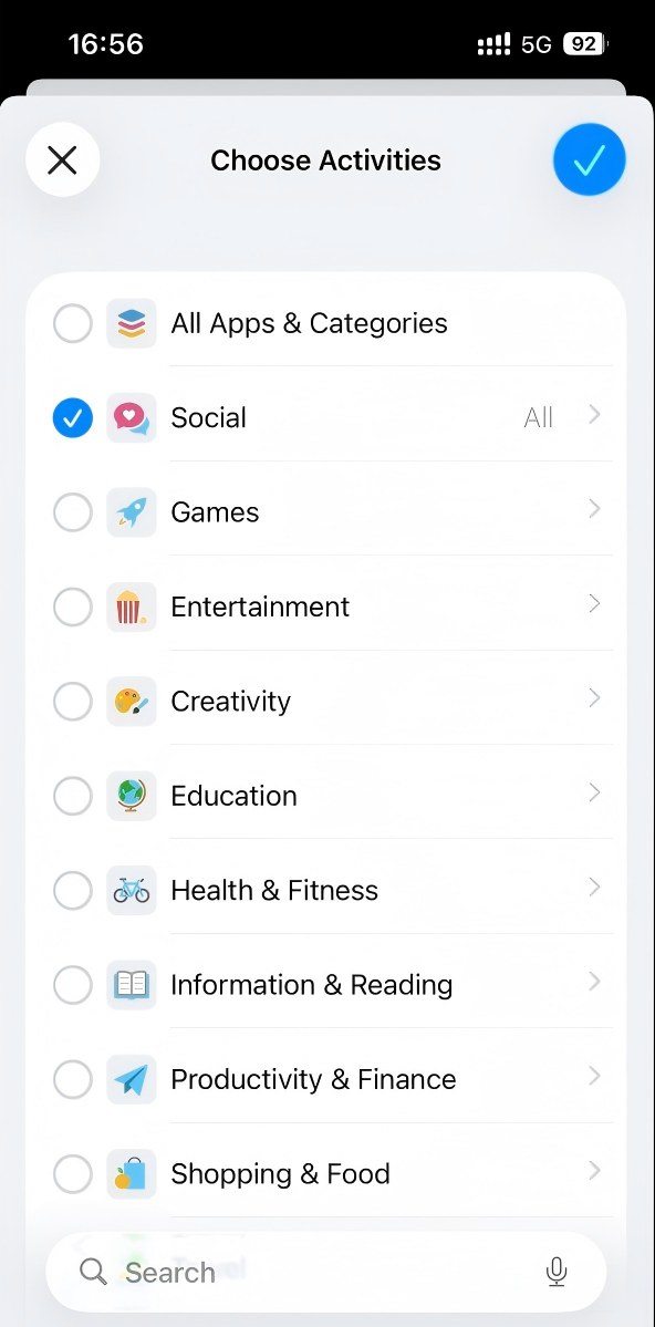 block social apps by category