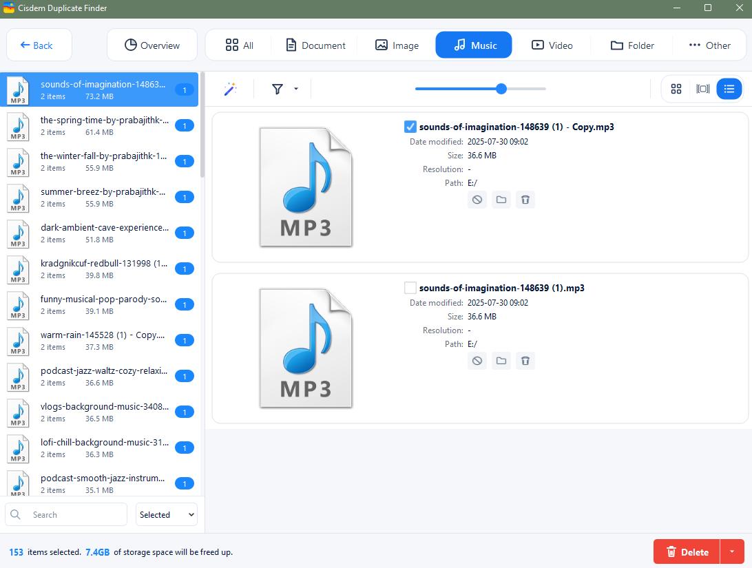 view duplicate music files