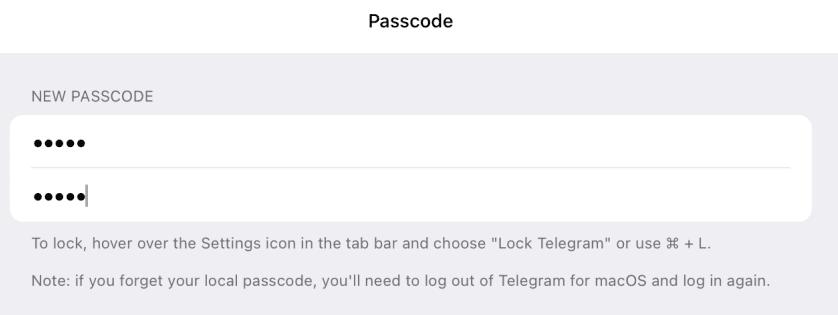 local passcode for telegram desktop