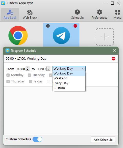 lock telegram only at certain times