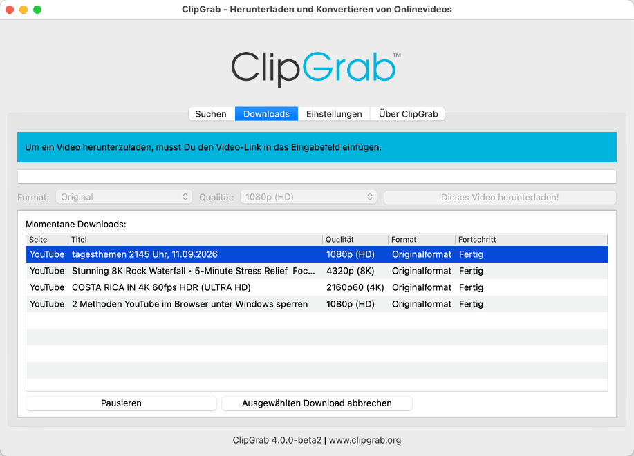 Bester kostenloser Video-Downloader - ClipGrab