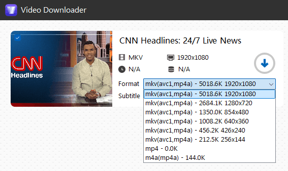 choose video resolution and output format for live stream