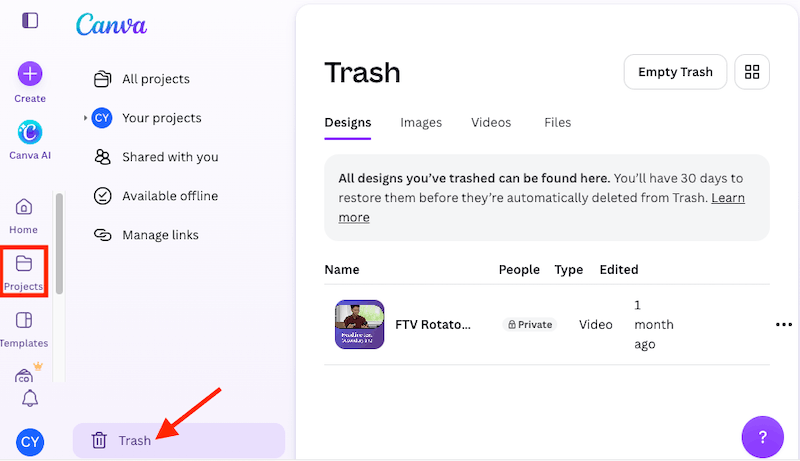 canva trash