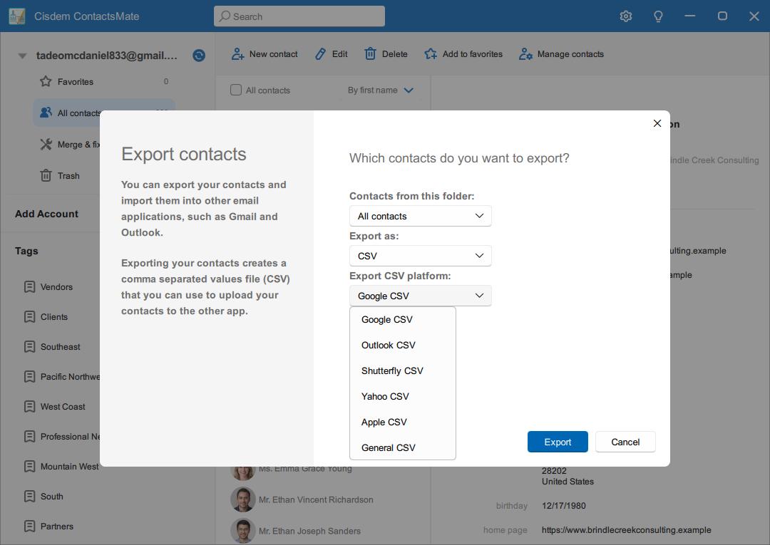 cisdem contactsmate export feature