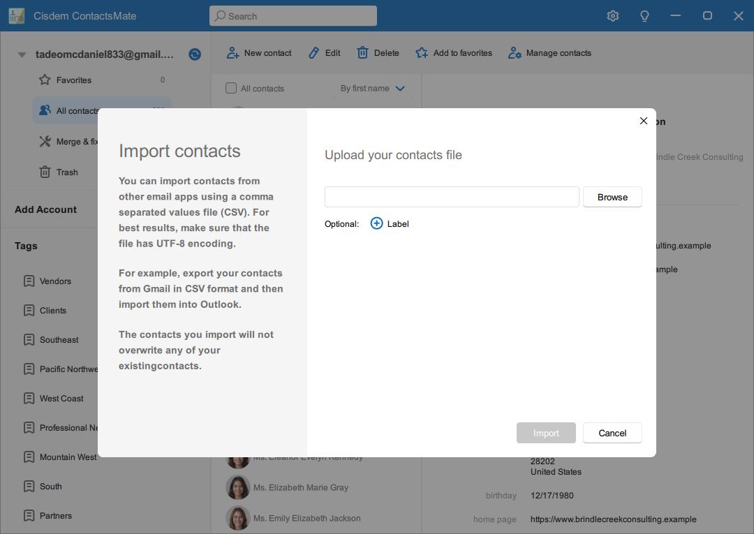 import contacts from csv