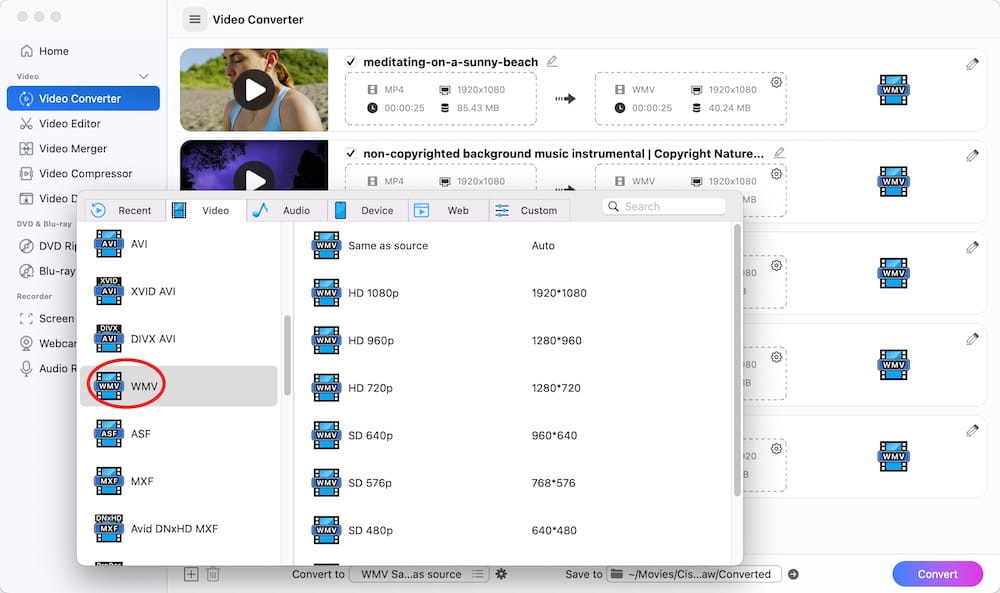 convert mp4 to wmv mac